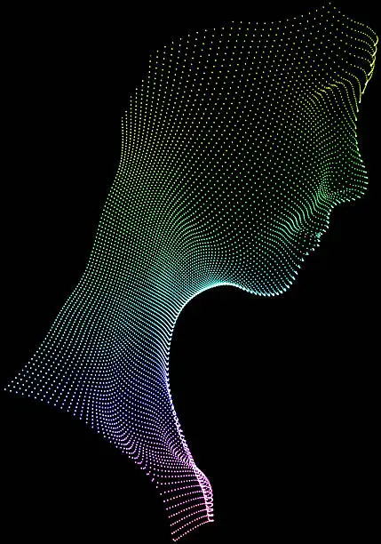 "Individual coloured points of light, creating a side profile of a female's head."