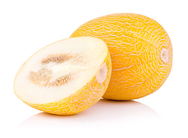 istock One whole fresh honeydew melon and half isolated on white 178636147
