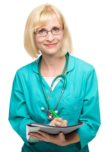 Portrait of a woman wearing doctor uniform stock photo