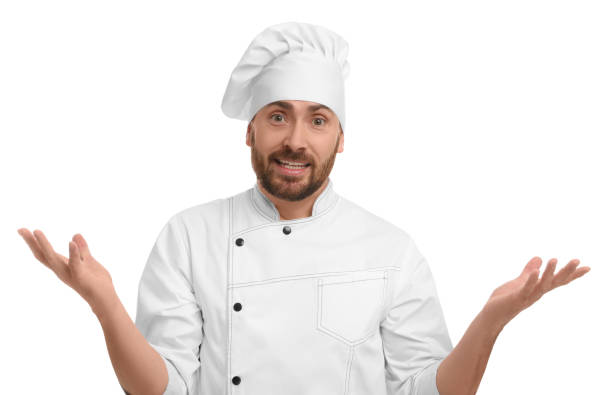 istock Puzzled mature male chef on white background 1786364042