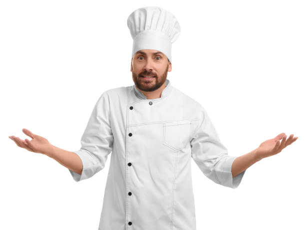 istock Puzzled mature male chef on white background 1786365107