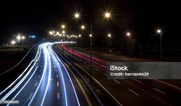 Night Long Exposure Freeway Stock Photo - Download Image Now - Asphalt, City, City Life