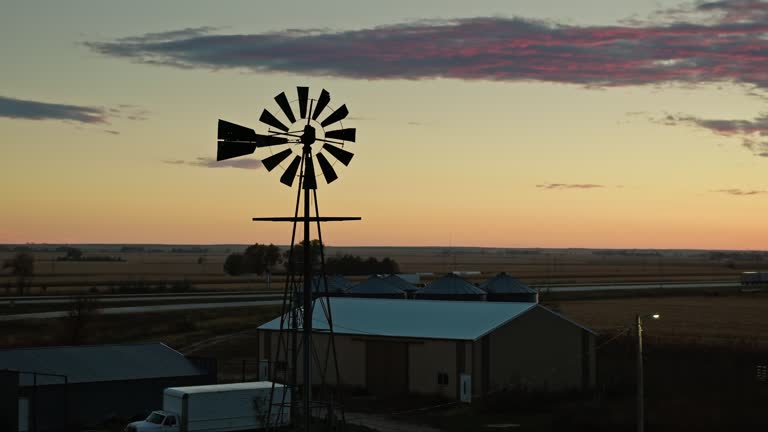 Aerial Shot of Wind Pump in Brule at Sunset