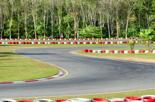 Karting - turn on a  empty open-air race car circuit