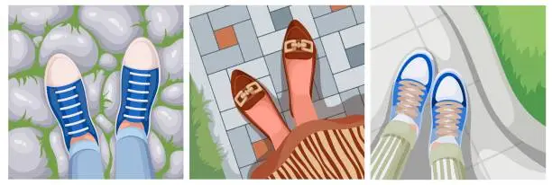 Vector illustration of Top View of Legs on Stone Pavement Set