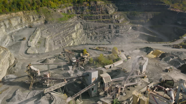 Aerial Shot of Construction Machinery at a Quarry in a Small Town in Pennsylvania