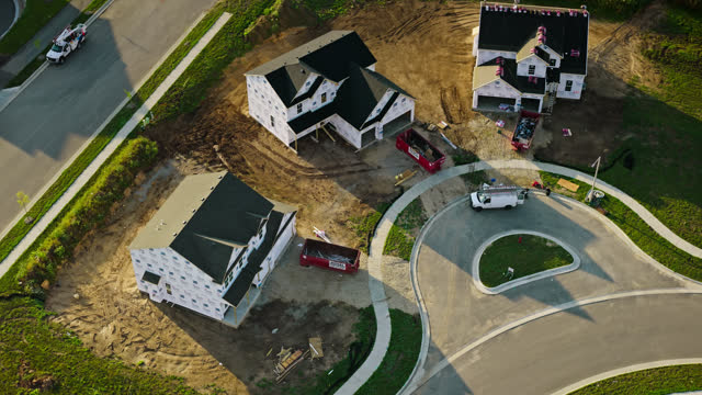 Orbiting Aerial of Houses Under Construction in Dane County, Wisconsin