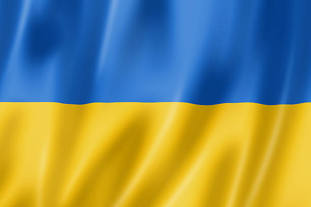 Ukrainian flag Ukraine flag, three dimensional render, satin texture ukrainian culture stock pictures, royalty-free photos & images