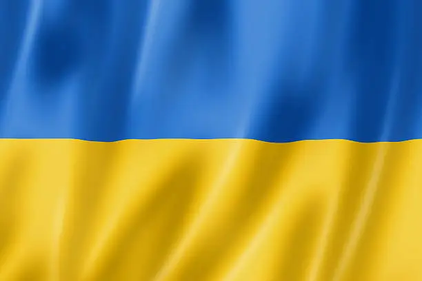 Ukraine flag, three dimensional render, satin texture