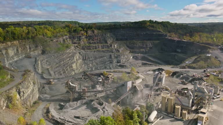 Rightward Ascending Aerial of Quarry in Small Town in Pennsylvania