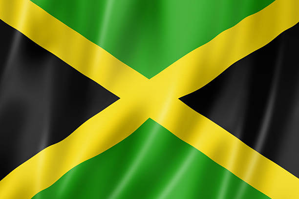 jamaikanische flagge - rippled water three dimensional shape rendered stock-fotos und bilder