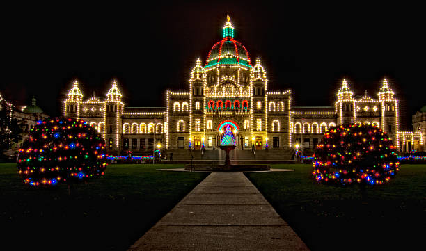 British Columbia Parliament Christmas Lights stock photo