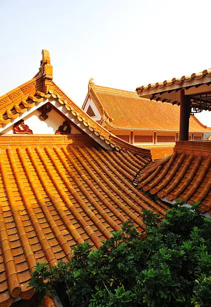 yellow tiled roof of asian temple buildings