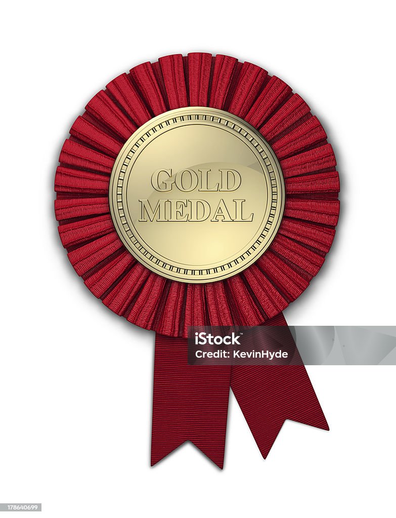 Medalla de oro con cinta roja - Foto de stock de Conceptos libre de derechos