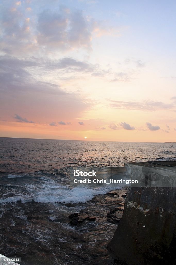 Big Island Sunset Sunset of the Kona Coast Next to a flood wall on the beach. Backgrounds Stock Photo