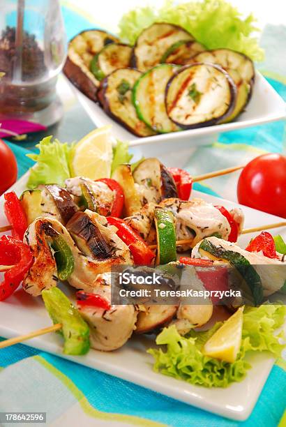 Chicken And Vegetable Skewers Stock Photo - Download Image Now - Barbecue - Meal, Barbecue Grill, Bell Pepper