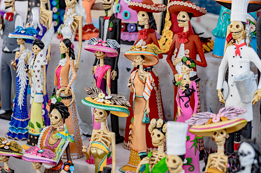Beautiful Mexican catrinas sculptures at artesanal Mexican festival