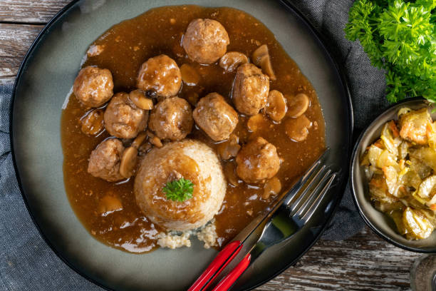 istock Minced meat balls in mushroom sauce. 1786438185