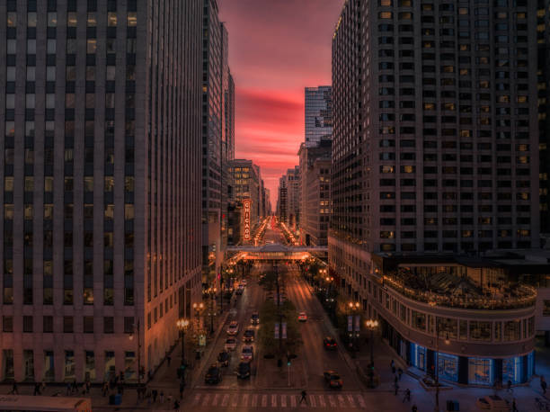 istock Chicago sign at sunset with tall buildings 1786457319