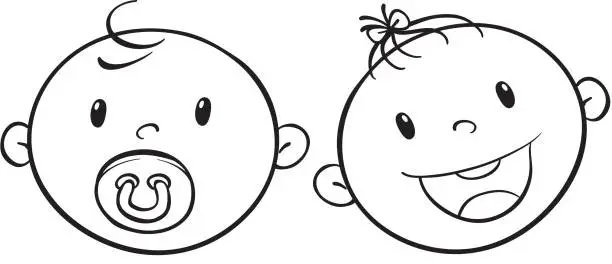 Vector illustration of Baby faces sketch