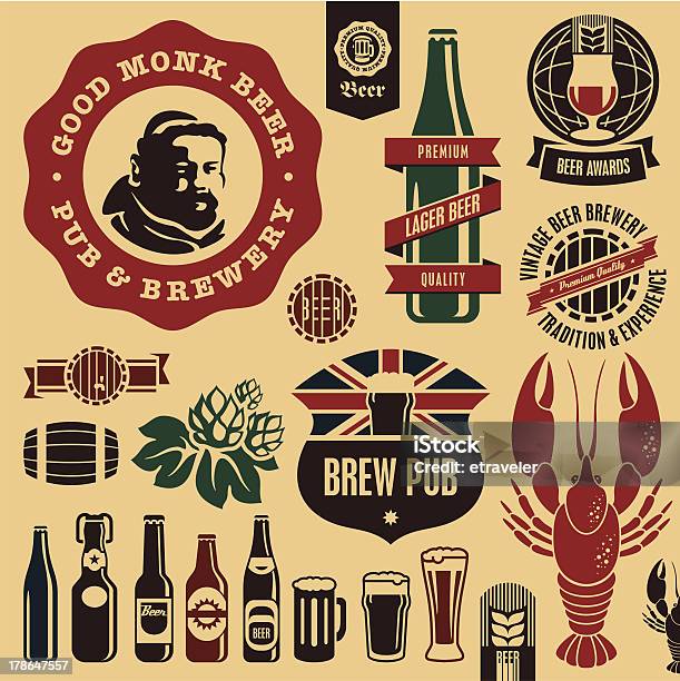 Пивной Паб Этикетки — стоковая векторная графика и другие изображения на тему Пиво - Пиво, Монах, Великобритания