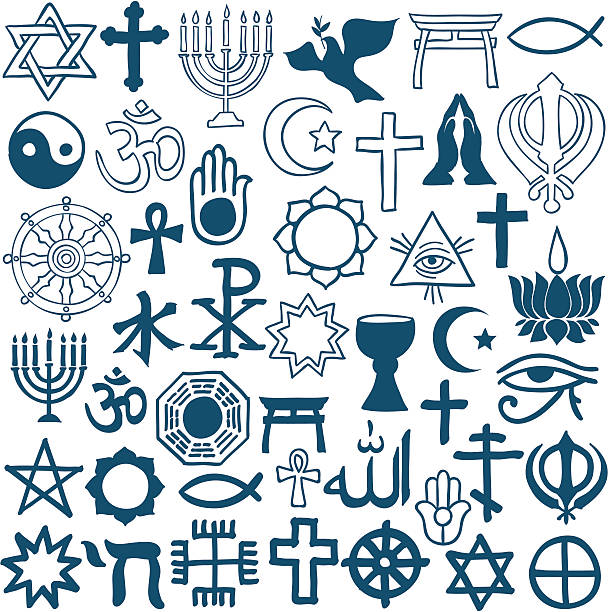 ilustrações, clipart, desenhos animados e ícones de gráfico símbolos de diferentes religiões no branco - hanukkah menorah human hand lighting equipment