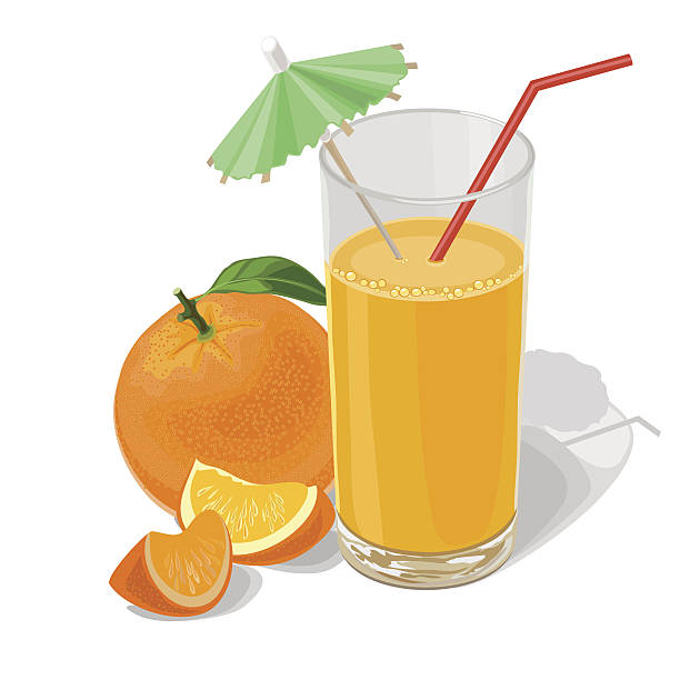 illustrazioni stock, clip art, cartoni animati e icone di tendenza di arancia e succo di frutta - isolated on white orange juice ripe leaf