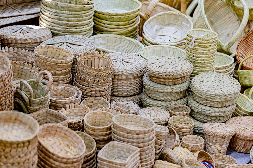 Artisanal straw baskets at Mexican festival