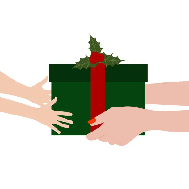 Vector illustration of A woman giving a gift to a child