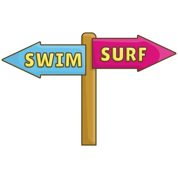 Vector illustration of Swimmer versus Surfer illustration on white background. Vector design for beach and summer theme or concept
