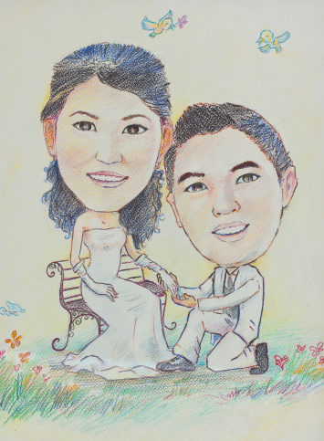 cartoon wedding couple and say Will you Marry Me