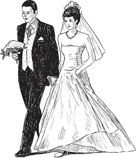 Vector illustration of bride and groom