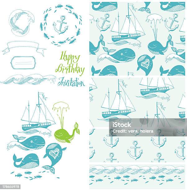 Ilustración de Juego De Marine Atributos y más Vectores Libres de Derechos de Ancla - Parte del barco - Ancla - Parte del barco, Animal, Azul