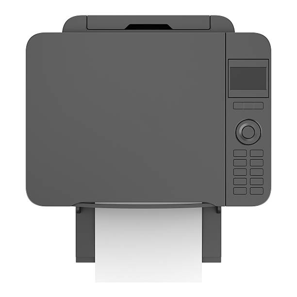top view of modern black office multifunction printer isolated
