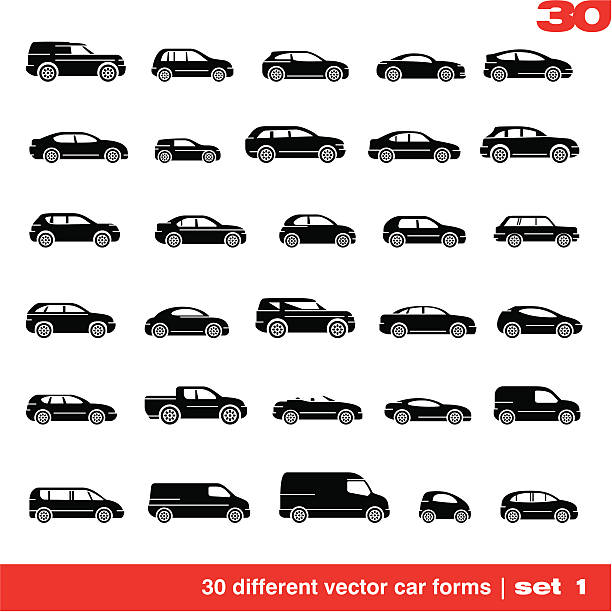 Cars icons set Cars icons set 1. 30 different vector car forms sports utility vehicle illustrations stock illustrations