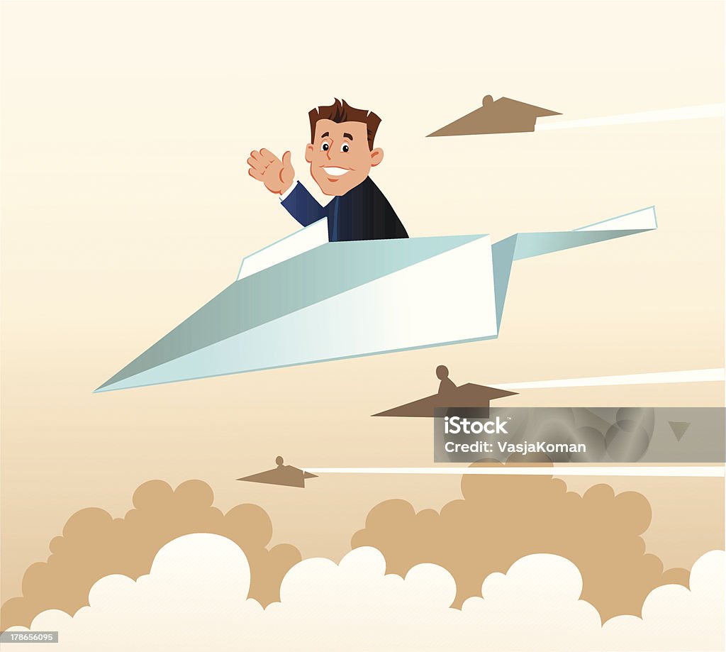 Vol sur avion de papier - clipart vectoriel de Cartoon libre de droits