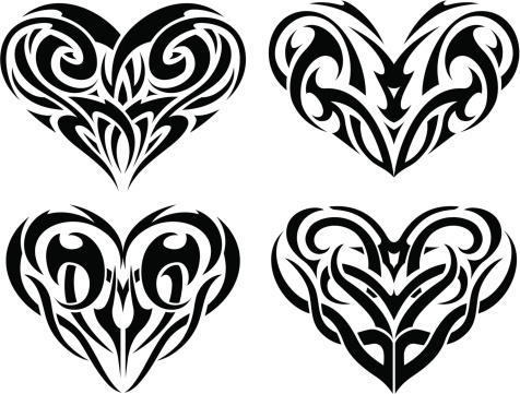 Tribal Tattoo Heart Set