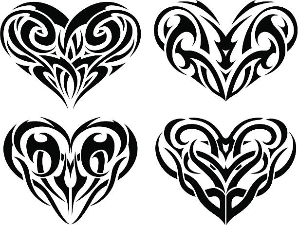 Tribal Tattoo Heart Set Variations of original heart pattern decor. More Tattoo Series Lightbox tribal tattoo stock illustrations