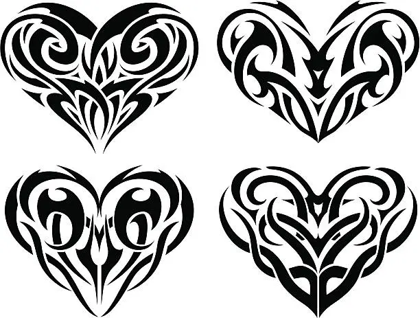 Vector illustration of Tribal Tattoo Heart Set