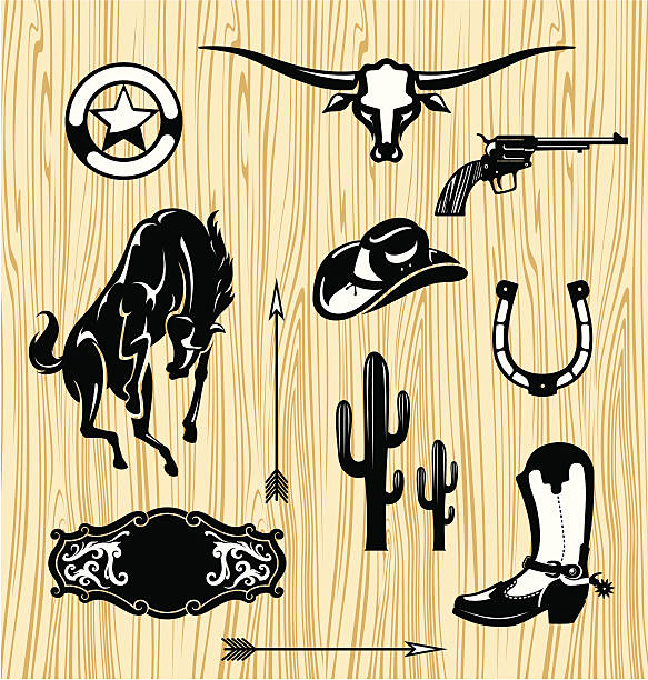 wild west をテーマにしたオブジェクト - cowboy wild west silhouette gun点のイラスト素材／クリップアート素材／マンガ素材／アイコン素材