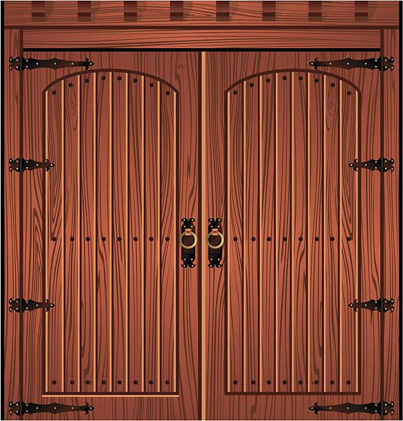 Rustic Wooden Entrance Vintage wooden two doors. More Seamless Background and Borders Series Lightbox rustic door stock illustrations
