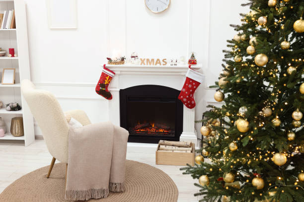 istock Living room interior with beautiful Christmas tree and festive decor 1786599497