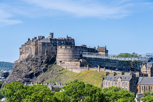 Edinburgh United Kingdom - June 3 2023: Edinburgh Castle Seen from the Roof of the Scottish National Museum in Scotland