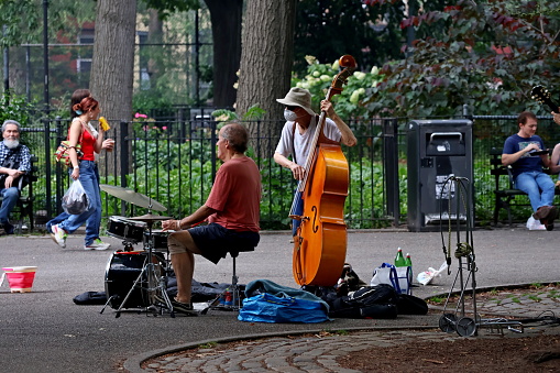 Musicians playing in Tompkins Square Park in Manhattan's East Village