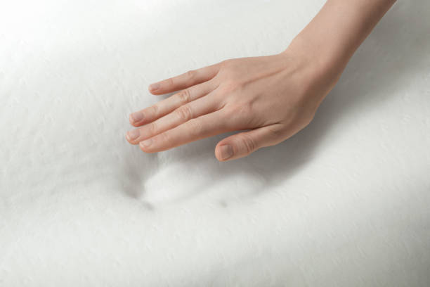 istock Woman with memory foam pillow on white background, closeup 1786625241