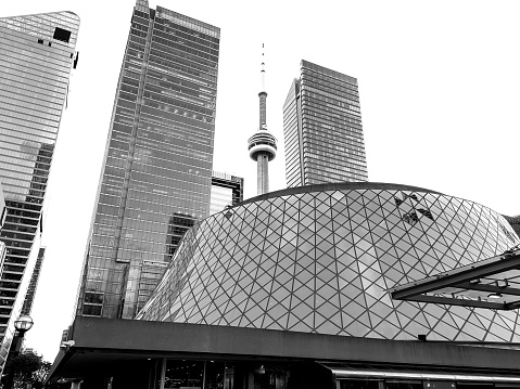 Toronto, Ontario - October 7, 2023: The iconic architecture of Roy Thomson Hall in downtown Toronto