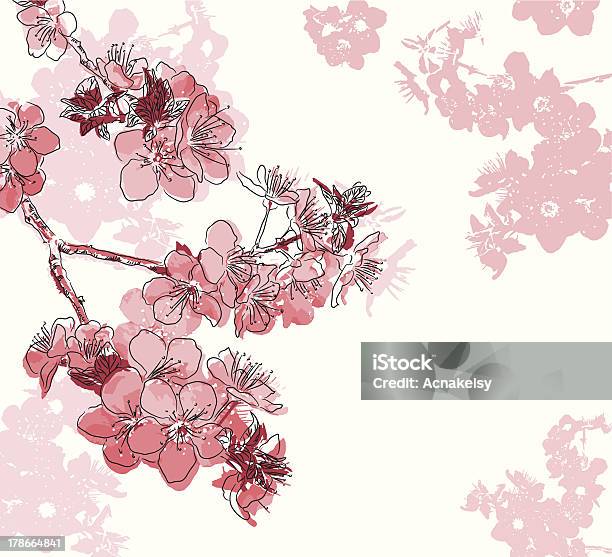 Retro Kwiatowy Tło Z Sakura Kwiat - Stockowe grafiki wektorowe i więcej obrazów Drzewo migdałowe - Drzewo migdałowe, Kwiat - Roślina, Rysunek