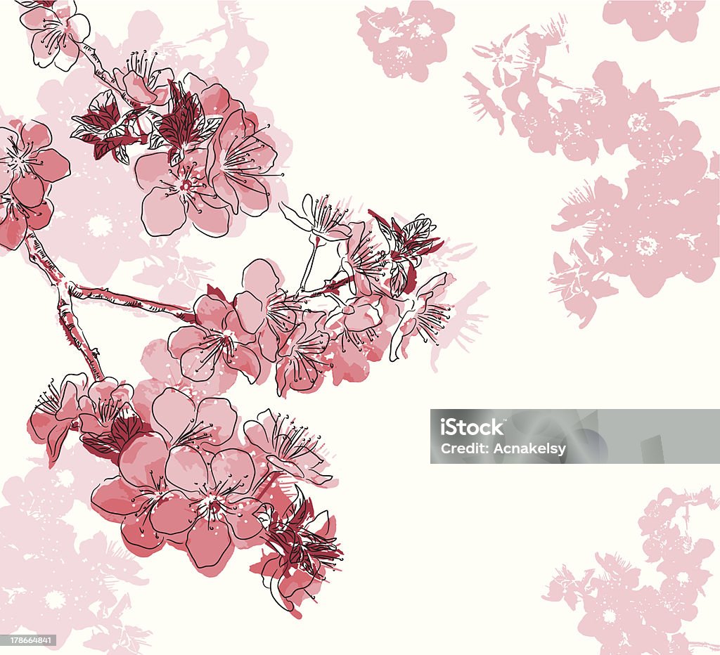 Retro floral fundo com flores de sakura - Royalty-free Amendoeira arte vetorial