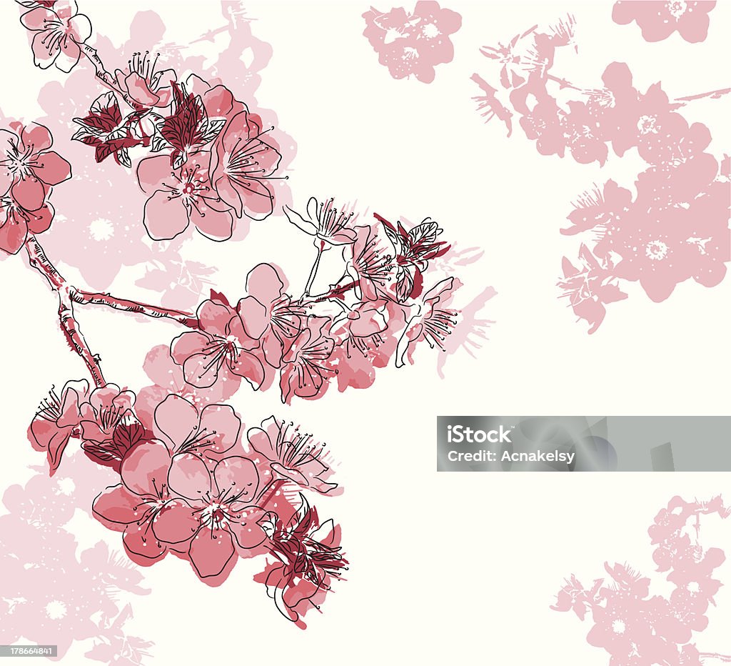 Ретро цветочный фон с цветок Сакура - Векторная графика Миндальное дерево роялти-фри