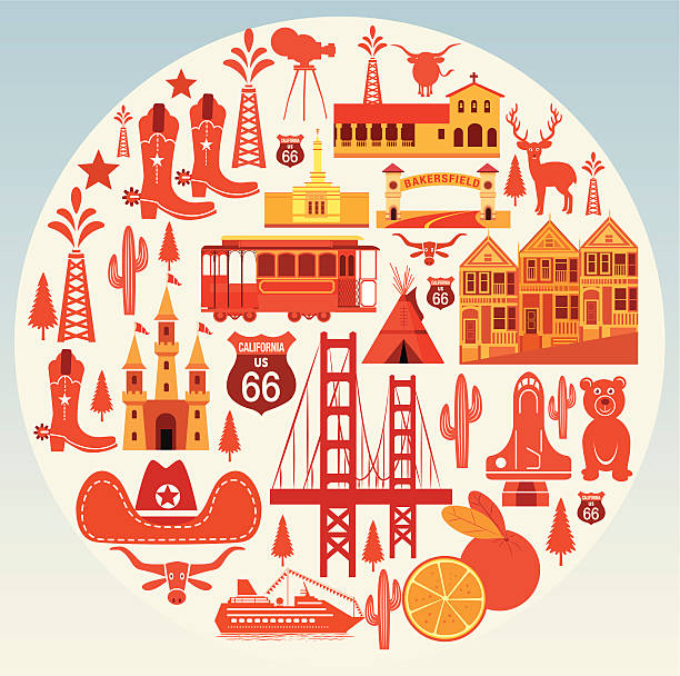 California Symbols Travel Vector California Symbols Travel symbols of california stock illustrations